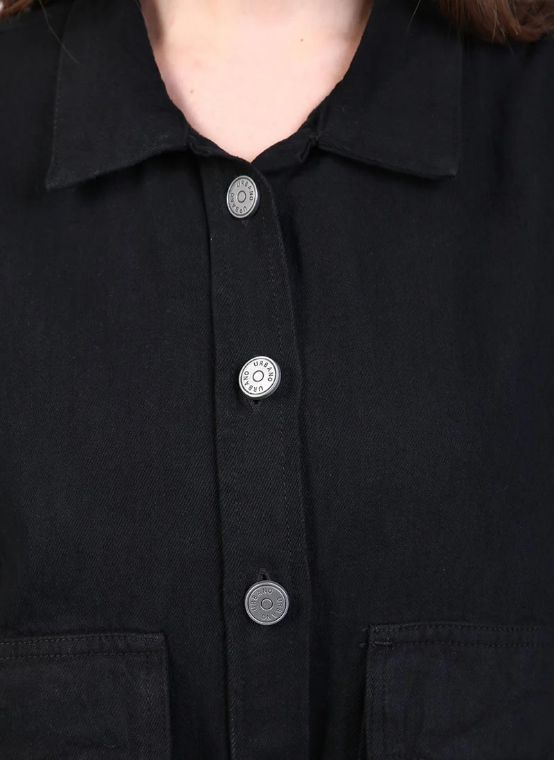 Urbano Fashion  Urbano Fashion Women's Black Relaxed Fit Full Sleeve Utility Denim Jacket for Women | Best Price UAE